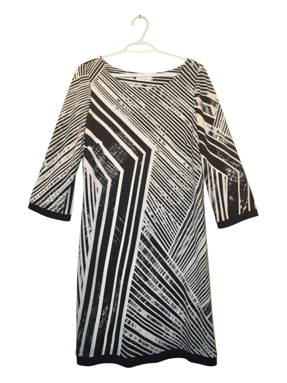 Calvin Klein Black and White Geometric Shift Dress